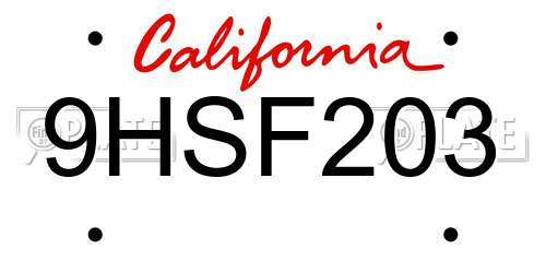 9HSF203 California License Plate