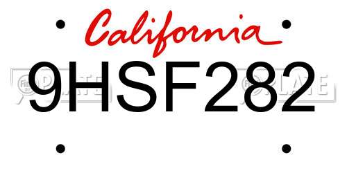 9HSF282 California License Plate