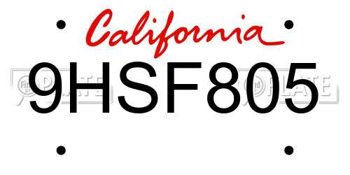 9HSF805 California License Plate