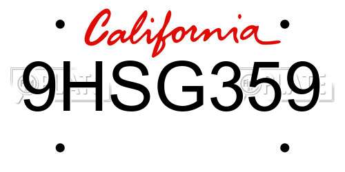 9HSG359 California License Plate