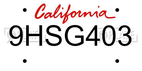 9HSG403 California License Plate