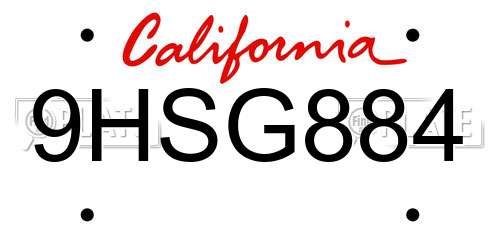 9HSG884 California License Plate