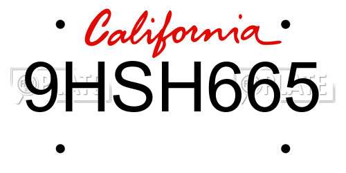 9HSH665 California License Plate