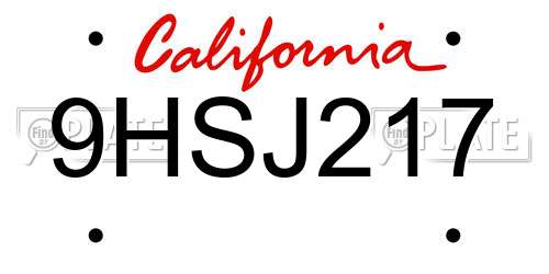 9HSJ217 California License Plate