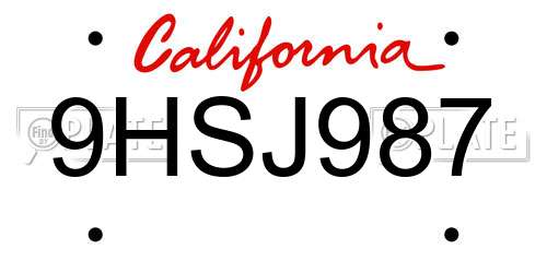 9HSJ987 California License Plate