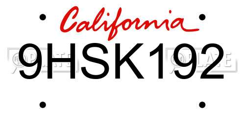 9HSK192 California License Plate