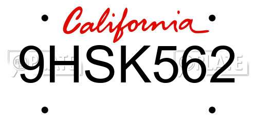 9HSK562 California License Plate