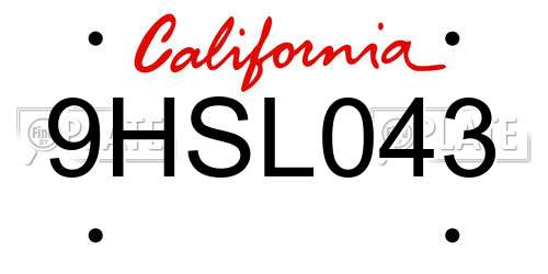 9HSL043 California License Plate