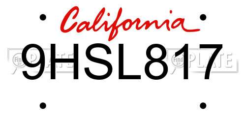 9HSL817 California License Plate