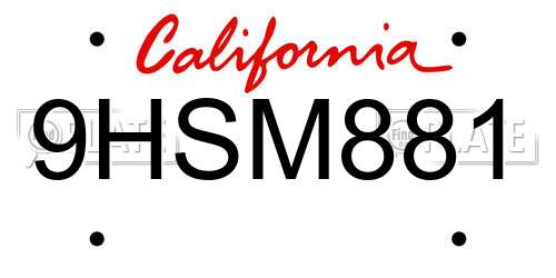 9HSM881 California License Plate