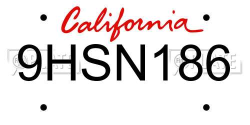 9HSN186 California License Plate