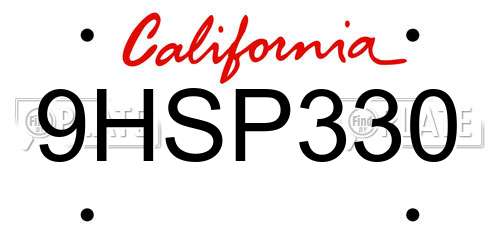 9HSP330 California License Plate