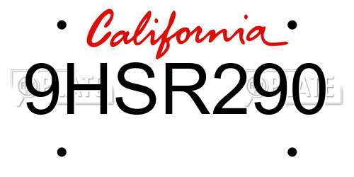 9HSR290 California License Plate