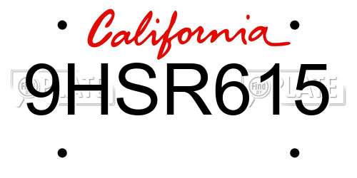 9HSR615 California License Plate