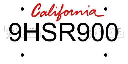 9HSR900 California License Plate