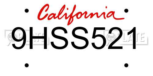 9HSS521 California License Plate