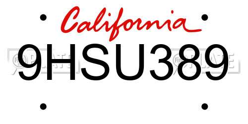 9HSU389 California License Plate