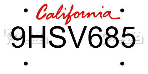 9HSV685 California License Plate
