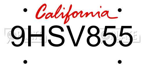 9HSV855 California License Plate