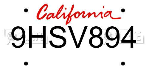 9HSV894 California License Plate