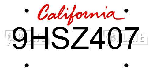 9HSZ407 California License Plate