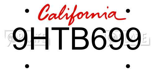 9HTB699 California License Plate