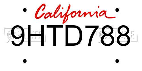 9HTD788 California License Plate
