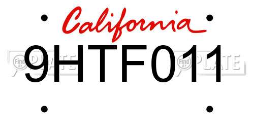 9HTF011 California License Plate