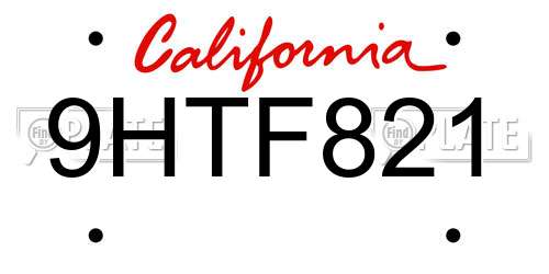 9HTF821 California License Plate