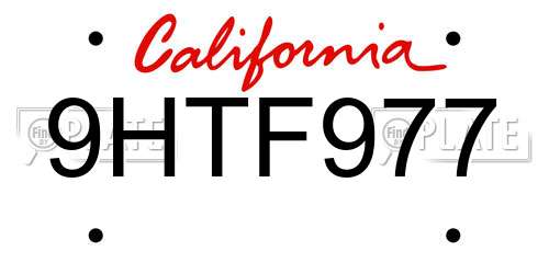 9HTF977 California License Plate