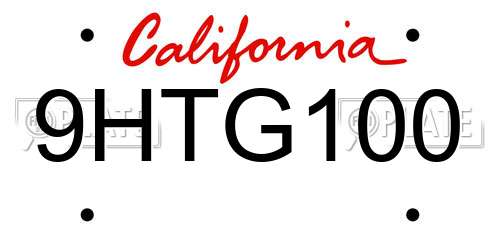 9HTG100 California License Plate