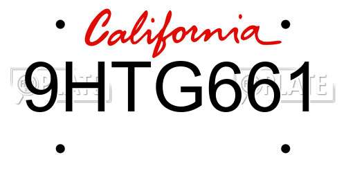 9HTG661 California License Plate