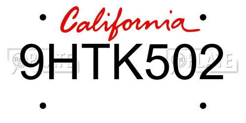 9HTK502 California License Plate