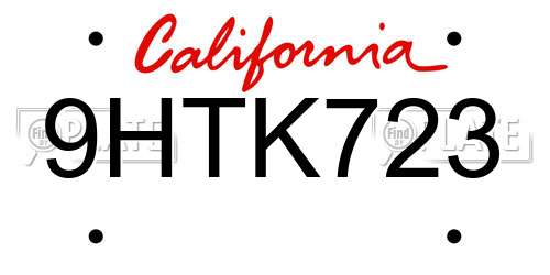 9HTK723 California License Plate