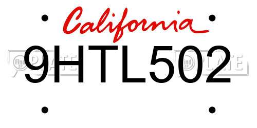 9HTL502 California License Plate