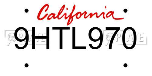 9HTL970 California License Plate