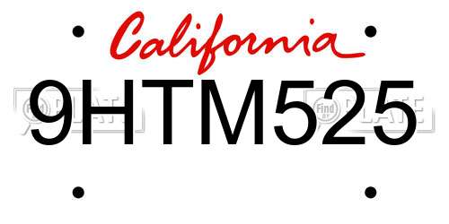 9HTM525 California License Plate