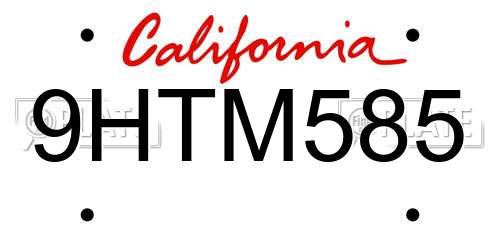 9HTM585 California License Plate
