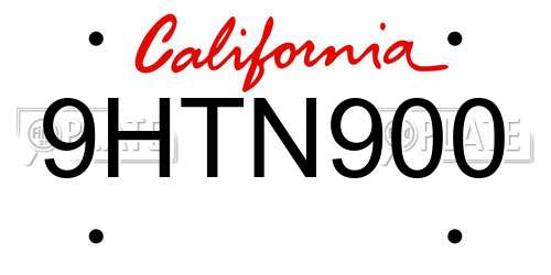 9HTN900 California License Plate