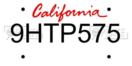 9HTP575 California License Plate