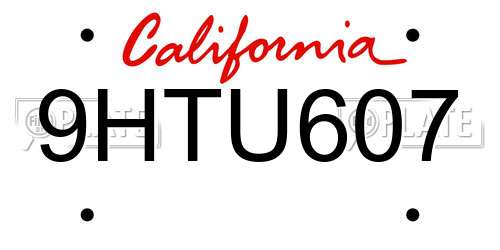 9HTU607 California License Plate
