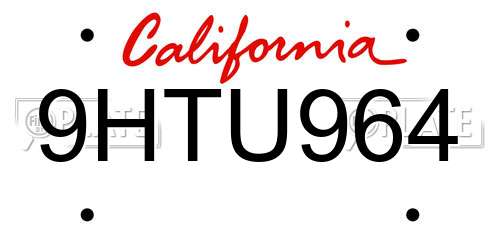 9HTU964 California License Plate
