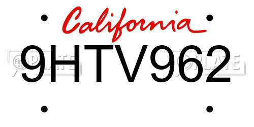 9HTV962 California License Plate