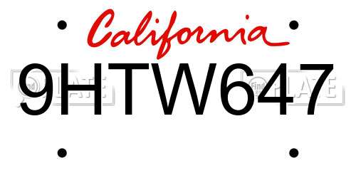9HTW647 California License Plate