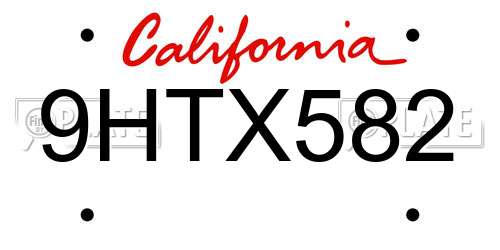 9HTX582 California License Plate