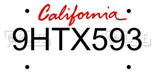 9HTX593 California License Plate