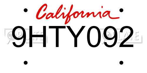 9HTY092 California License Plate