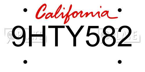 9HTY582 California License Plate