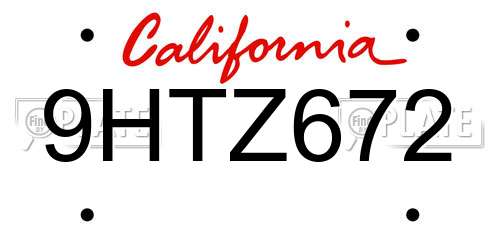 9HTZ672 California License Plate