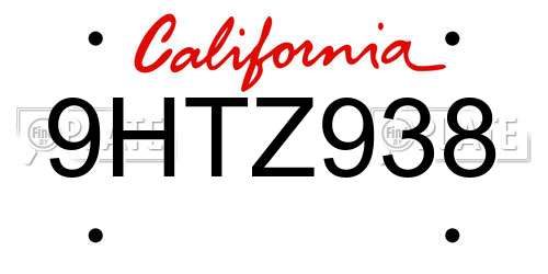 9HTZ938 California License Plate